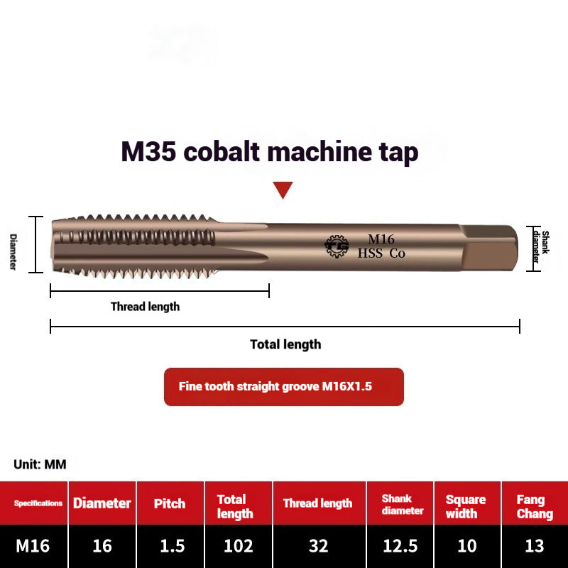 1104-M35 Cobalt straight flute tap machine tapping stainless steel special high-speed steel tapping coarse teeth spiral apex Shandong Denso Pricision Tools Co.,Ltd.